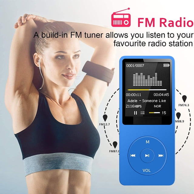 MP3 Player Lossless Music Audio Player Rechargeable MP3 Portable Rechargeable MP3 Adapter with Screen, Blue