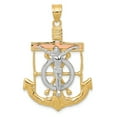 thumbnail image 1 of 14k Tri Color Gold Mariners Cross Necklace Charm Pendant Religious Crucifix Mariner, 1 of 6