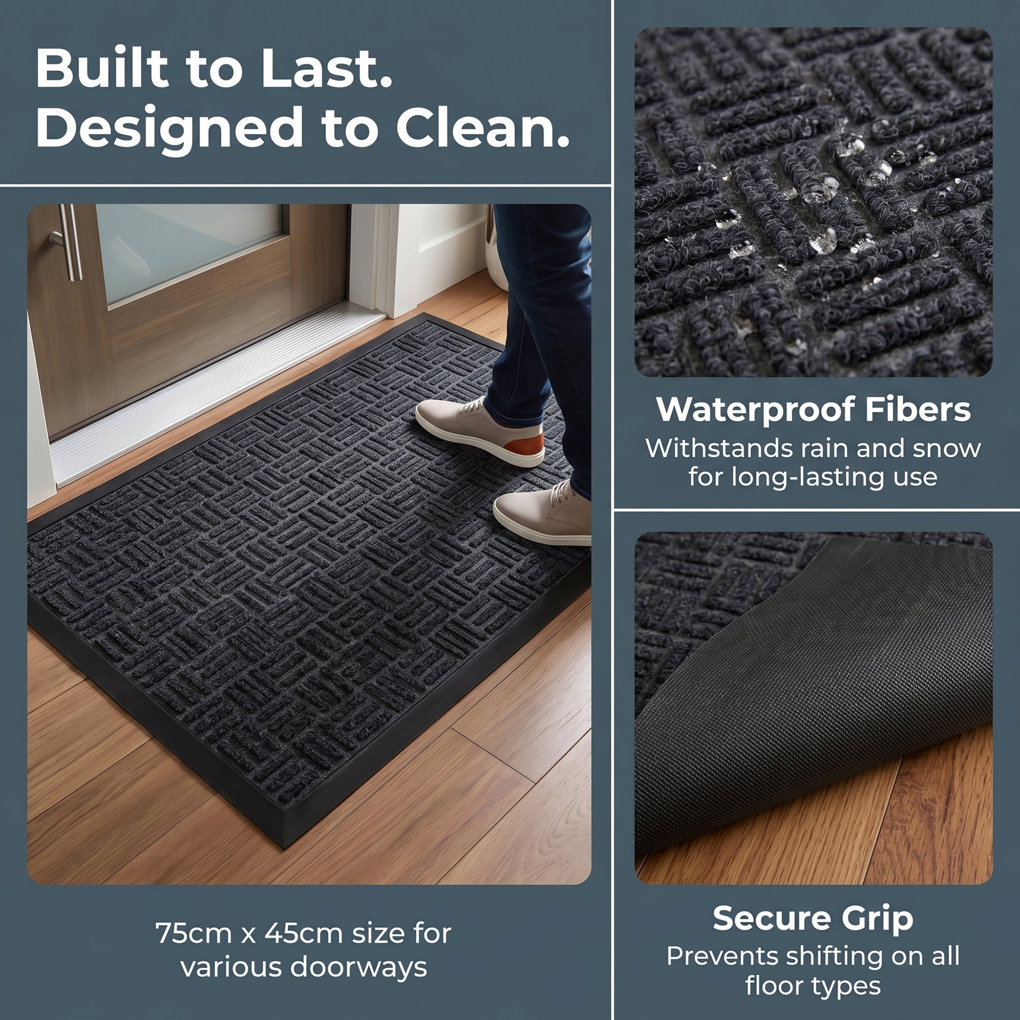 Unique Bargains Waterproof Non-Slip Geometric Scraper Mat Grey 30" x 18"