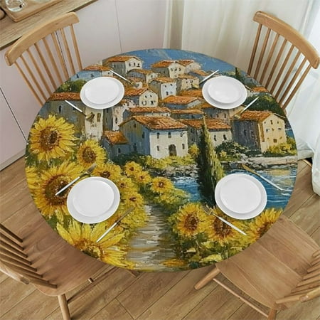 

Palnkart Sunflowers Round Tablecloth with Elastic Edge for Indoor and Outdoor Use Stain-Resistant and Washable Ideal for Restaurants Weddings and Parties Various Sizes Available 42 -46