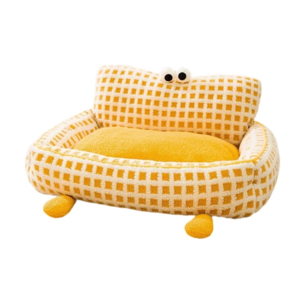 Sofá para mascotas, acogedor, cálido, moderno, con dibujos animados, para dormir, para el hogar, habitación, perros amarillo medio