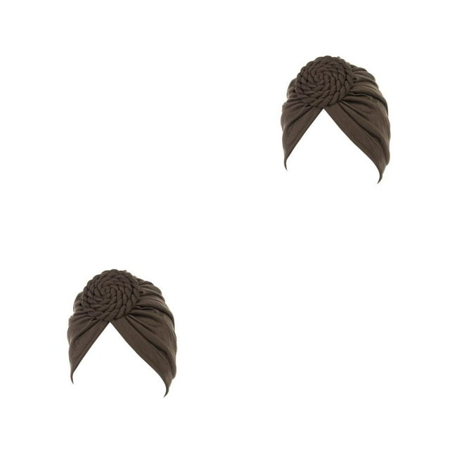 ZheElen Turban Knit Knot Muslim Inner Hijab Doughnut Elastic Beanie Solid Color Hairband Fashion Caps Bonnet Hair Daily Wear Coffee 2Set