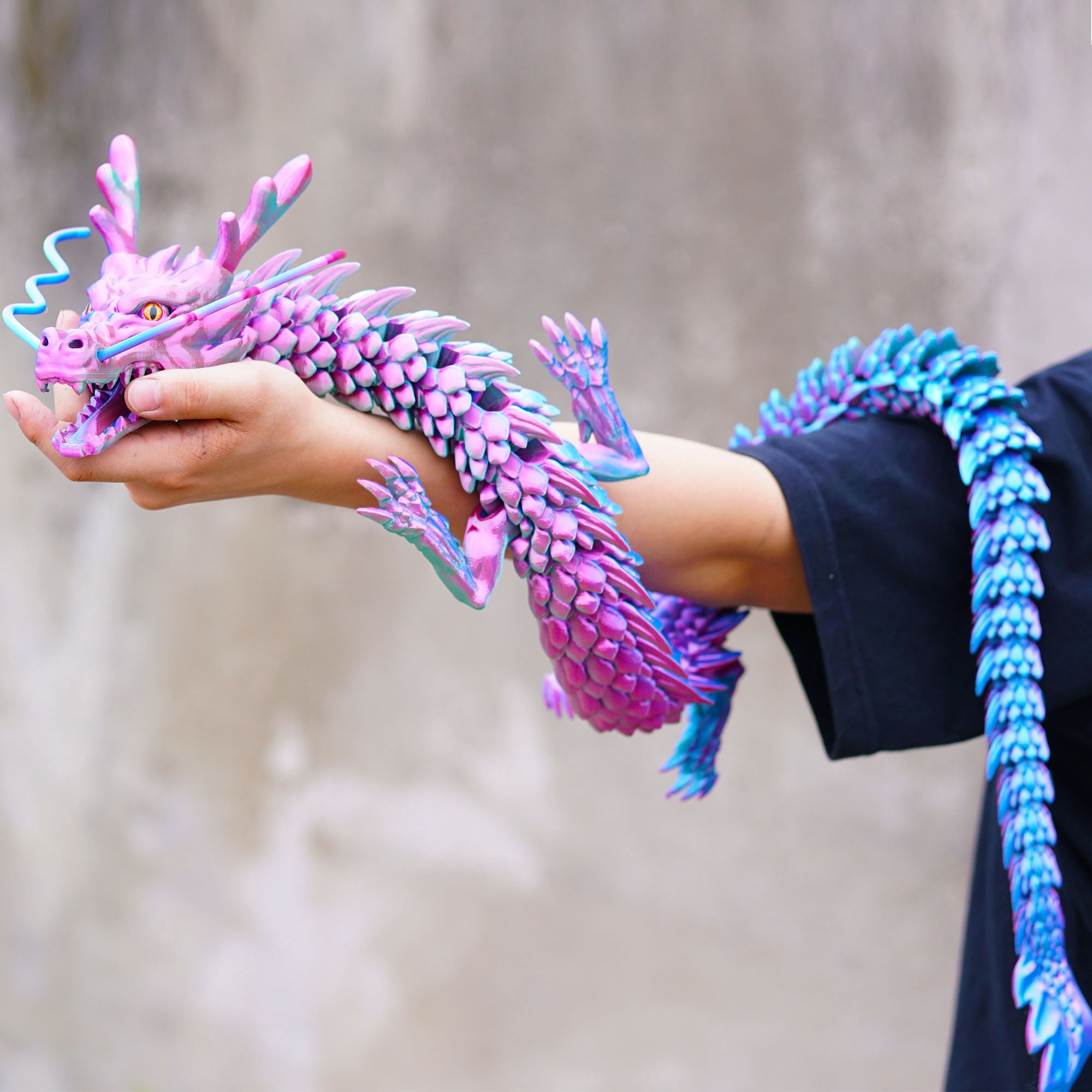 47.5inch 3D Printed dragon,Flexible Joint Animal lacertid Figurines,Realistic Eyes, Home Office Decor,Fidget Toy for Adults Teens Boy Festival Gifts