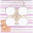 thumbnail image 2 of Metal Light Switch Wall Plate Outlet Cover (2 Teddy Bears With Love Heart Balloon Flower Pink Stripes - Double Duplex), 2 of 2