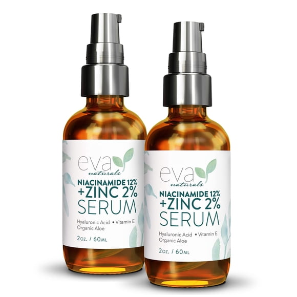 Serum Eva Naturals 12% niacinamida y 2% zinc PCA con ácido hialurónico 60 ml (paquete de 2)