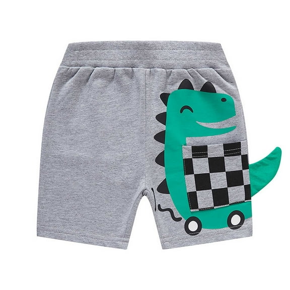 XUELUO Boys Athletic Shorts Summer Cartoon Dinosaur Plaid Print Elastic Waist Casual Comfortable Activewear,Gray,18-24 Months