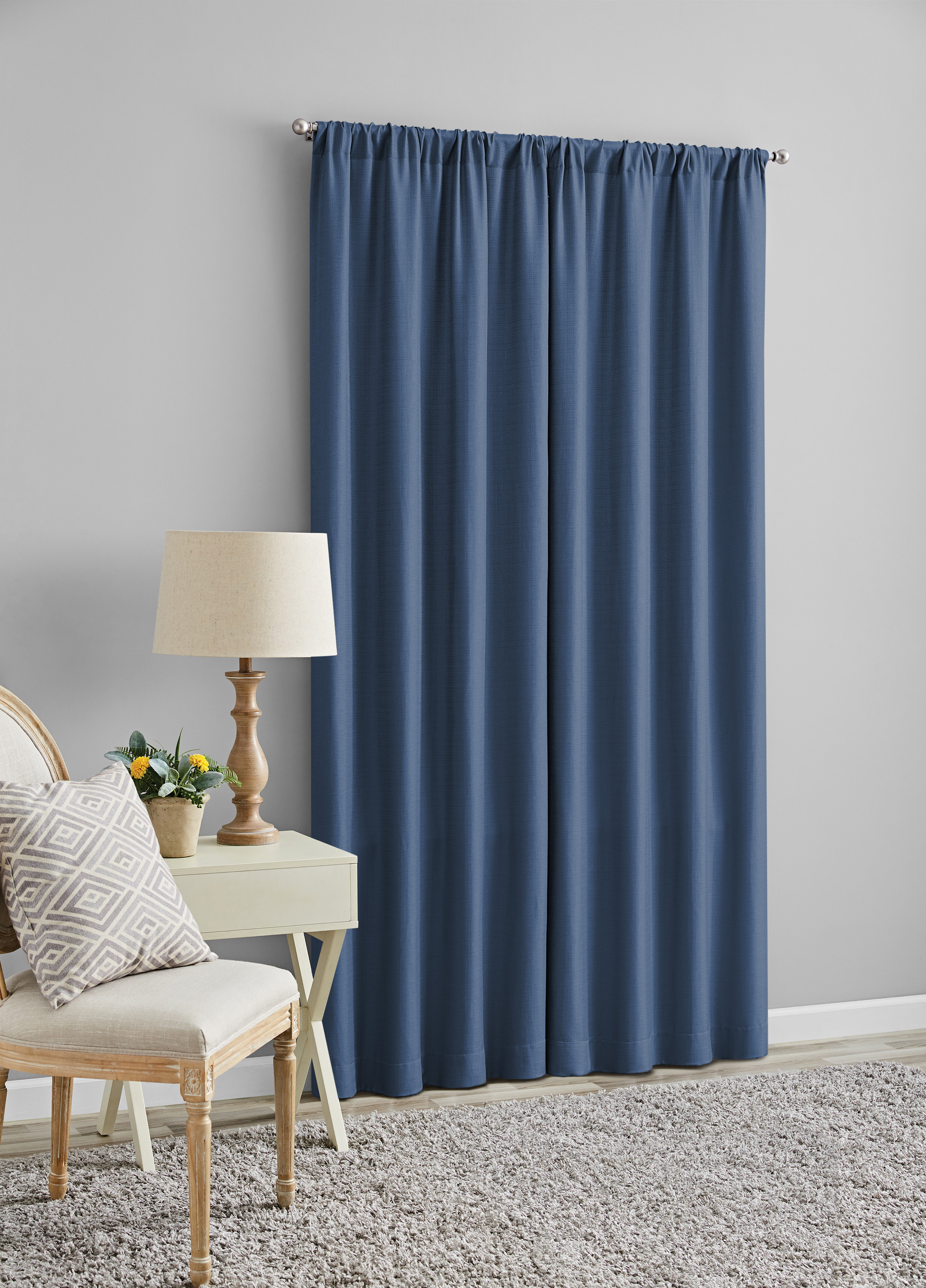 Mainstays Southport Solid Color Light Filtering Rod Pocket Curtain Panel Pair, Set of 2, Blue, 40 x 84 - image 2 of 5