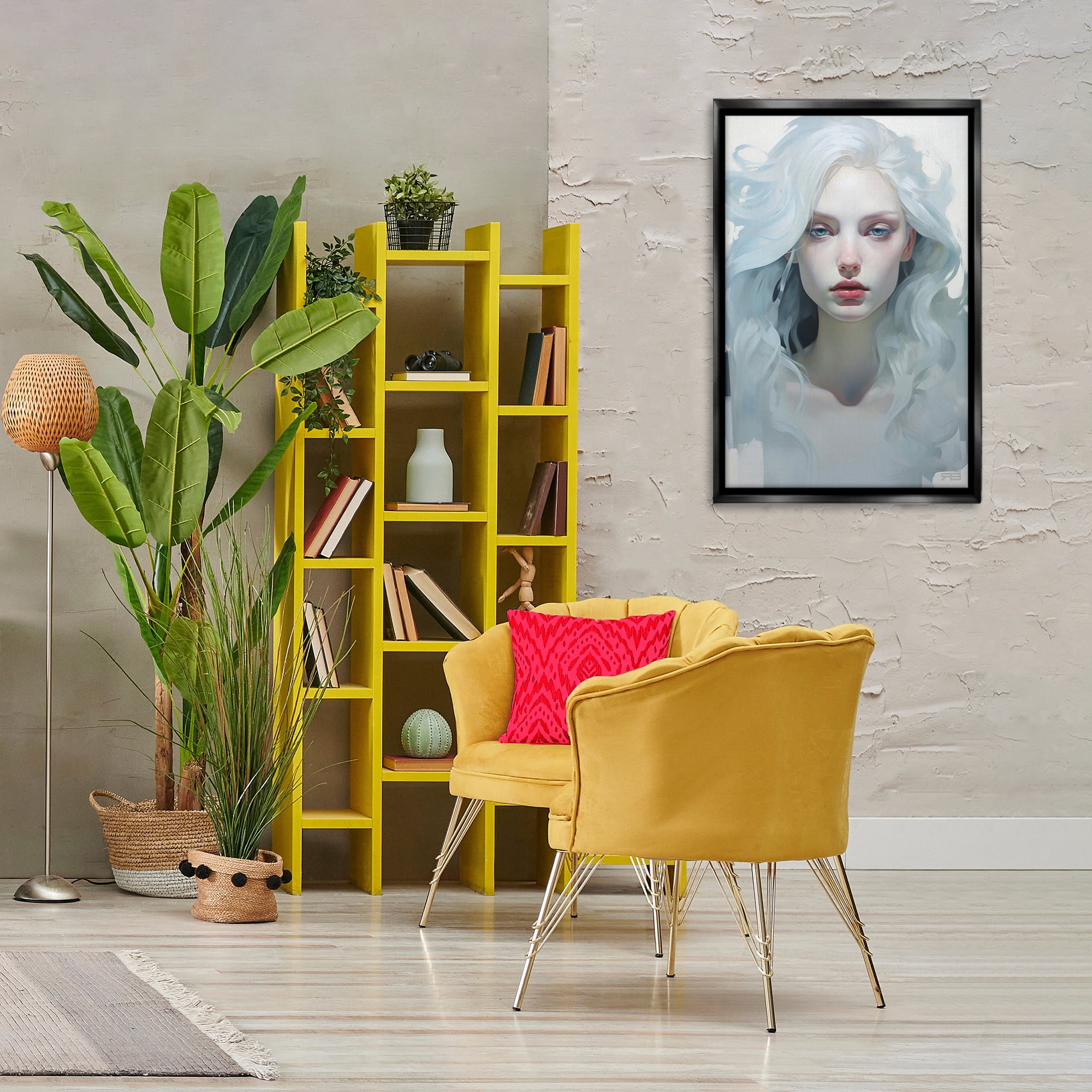 Stupell Industries Flowing Hair Visage Novelty Painting Black Floater Framed Art Print Wall Art, 21 x 31