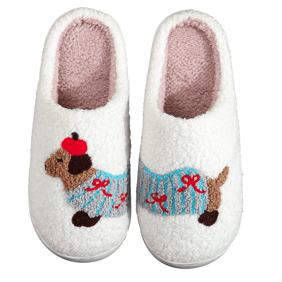 BERANMEY Cute Animal Puppy Butterfly Dogs Slippers for Women Perfect Soft Plush Comfy Warm Slip-On Slippers fo Women Indoor Fluffy House Slippers for Women and Men Non-slip Fuzzy Flat Slides