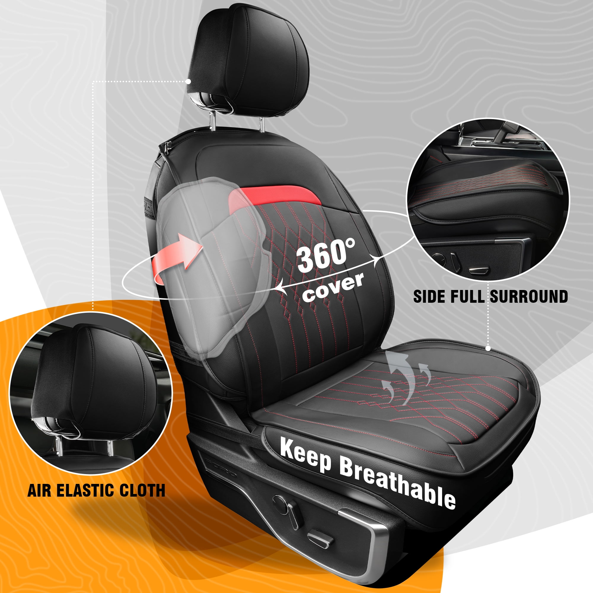 Seat Covers Full Set for Ford F150 2009-2025, 5 Seat Full Set Waterproof Seat Cushion, Anti-Slip, Breathable, Compatible with F250/F350/F450 2017-2025, (Black&Red)