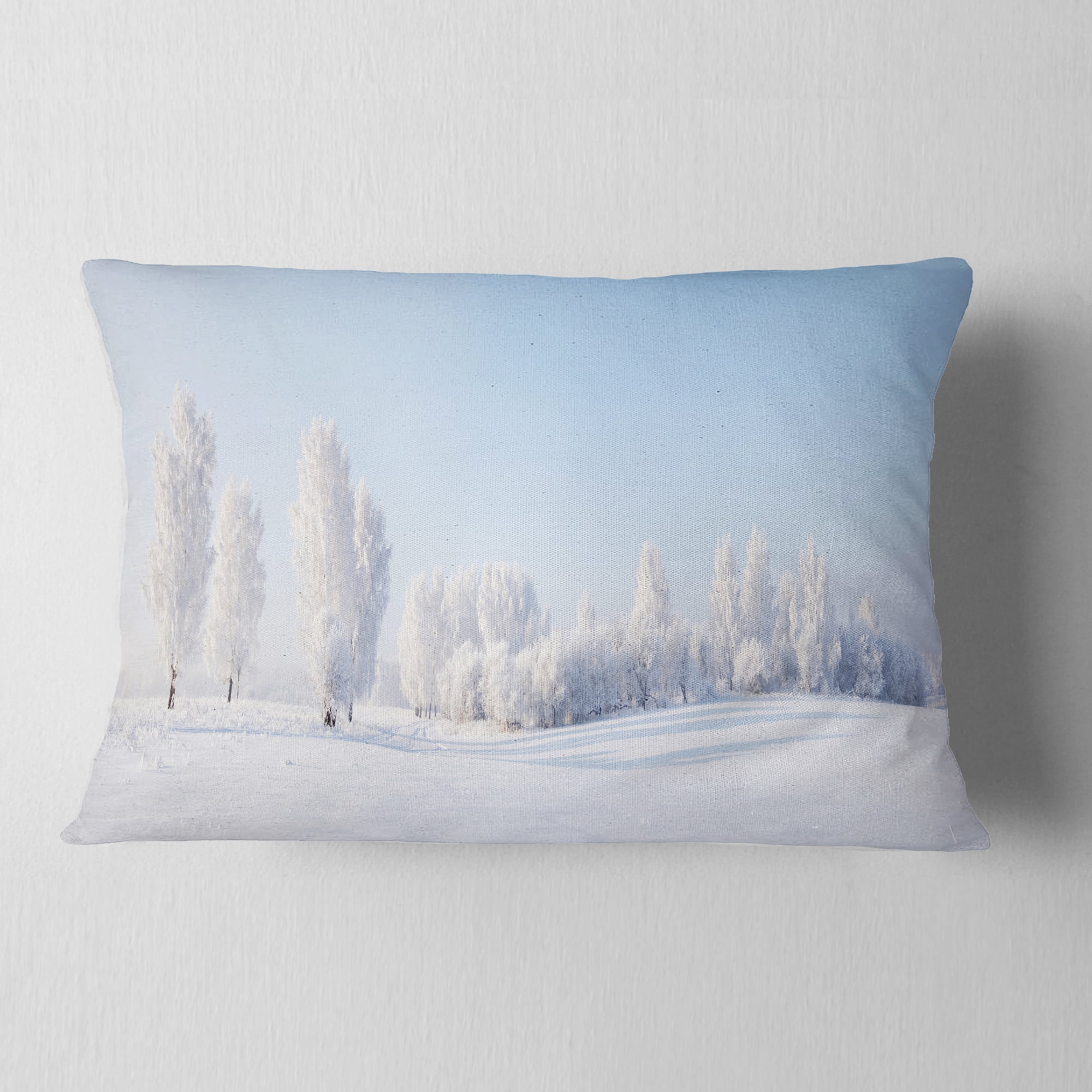 Designart Winter Trees Covered with Frost - Landscape Photography Throw Pillow - 12x20