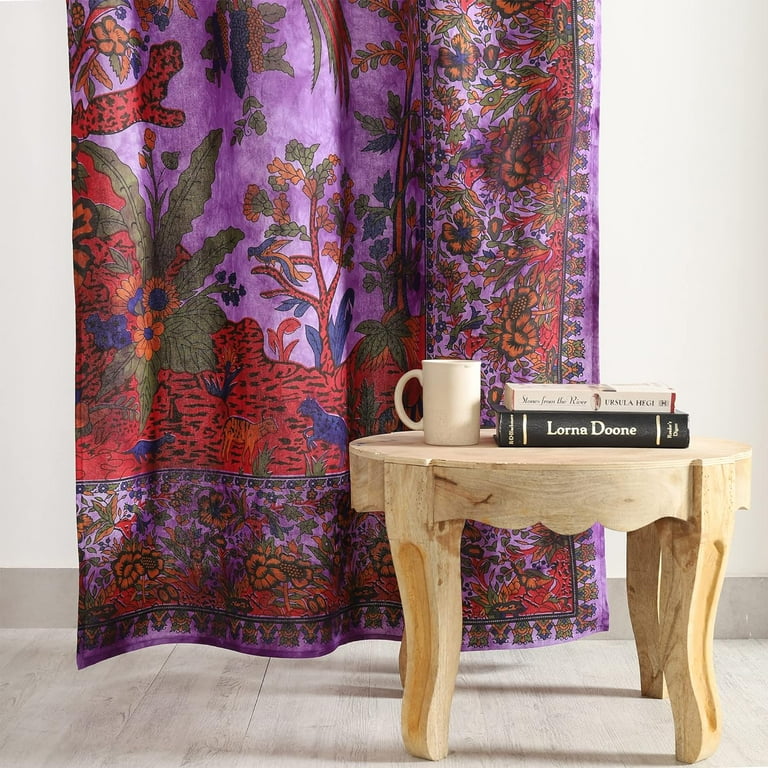 Indian Curtain Hippie Bohemian Beautiful Tie Dye Tree of Life Birds Curtain Panels Purple 82X40 Inches Approx Walmart