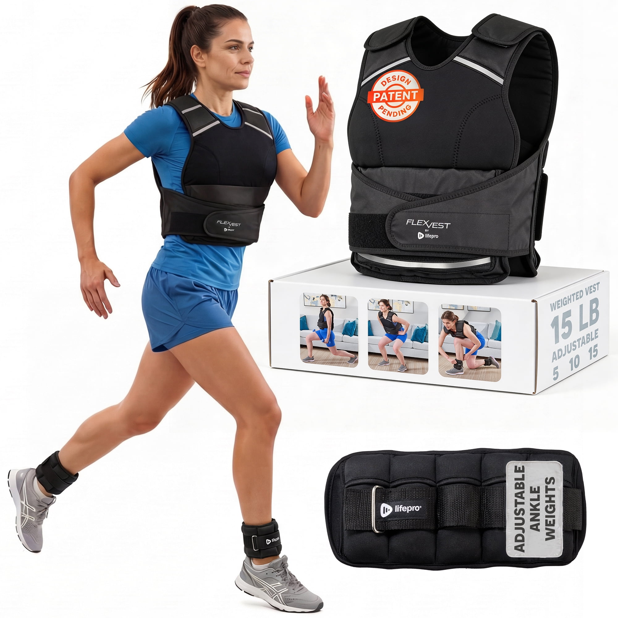 Lifepro Adjustable Weighted Vest + Ankle Weights for Women (12–15 & 20 lbs) – 2-in-1 Weighted Running Vest for Walking, Strength Training & Cardio – Best Weighted Workout Vest Woman