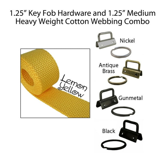 1.25" Key Fob Hardware and 1.25" Cotton Webbing Combo - Lemon Yellow
