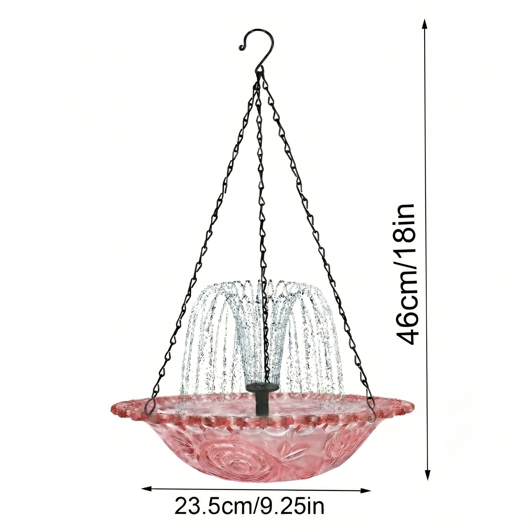 Fuebueo Solar Powered Hanging Bird Bath with Floating Fountain, Durable Birdbath for Outdoor Garden Decor, Hummingbird Bath with Solar Water Pump, Red