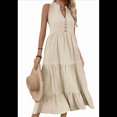thumbnail image 3 of Vestido Camisero Sin Mangas de Verano 2025 para Mujer, Cuello en V, Informal, Midi, Color Albaricoque L, 3 of 10