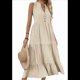 thumbnail image 3 of Vestido Camisero Sin Mangas de Verano 2025 para Mujer, Cuello en V, Informal, Midi, Color Albaricoque L, 3 of 10