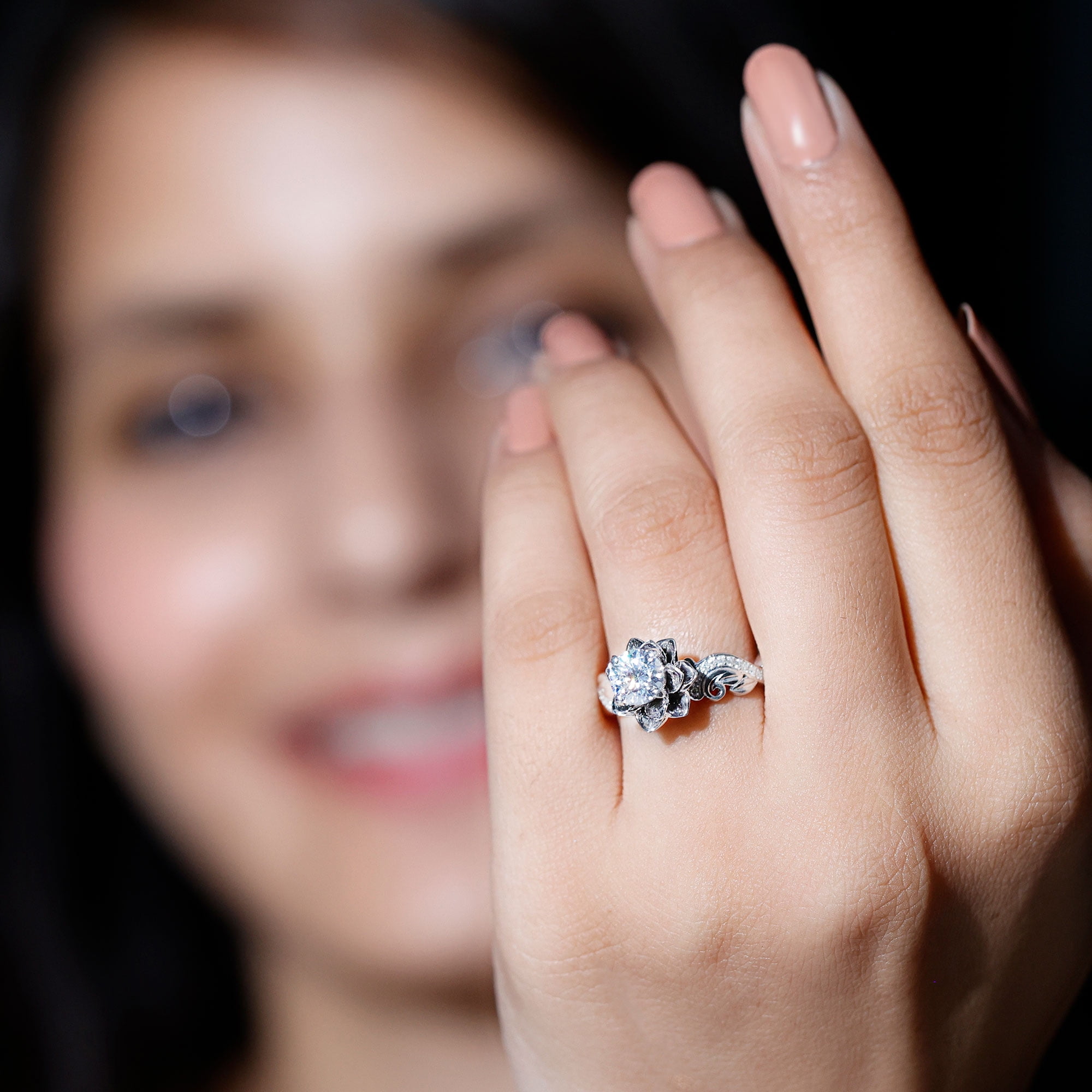 Rosec Jewels 925 Sterling Silver Moissanite Ring (Half Carat, D-VS1 Grade) - Nature Inspired Engagement Ring - Ready to Gift, US 8.00