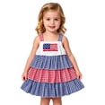 thumbnail image 2 of Toddler & Little Girls Patriotic Gingham Sundress, 4th of July Tiered Ruffle Dress with Applique Comfortable Spaghetti Strap Outfit for All Summer Activities Multicolour 3-4 Years, 2 of 8