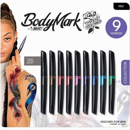 BIC BodyMark Temporary Tattoo Body Marker Cosmetic Quality 9 Colors (Best Of The Best Tattoos)