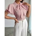 thumbnail image 6 of Women'S Tie Neck Blouse Ruffle Cap Sleeve Elegant Work Office Shirt Tops Pink S, 6 of 7