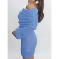 thumbnail image 5 of Women'S Off Shoulder Mini Skirt Bodycon Long Sleeve Crochet Out Going Mesh Elegant Sweater Dress Blue L, 5 of 8
