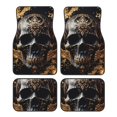 thumbnail image 1 of Honeii Gold Pattern Black Skull Print Car Foot Mat Four-Piece Set - Front & Rear Universal Car Floor Mats for SUVs, Trucks, Sedans, 1 of 7