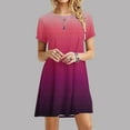 thumbnail image 3 of Bigersell Tunic Dresses for Women Summer Round Neck Short Sleeve T-Shirt Dress Gradient Print Loose Swing Mini Short Dress Beach Sundresses, 3 of 6