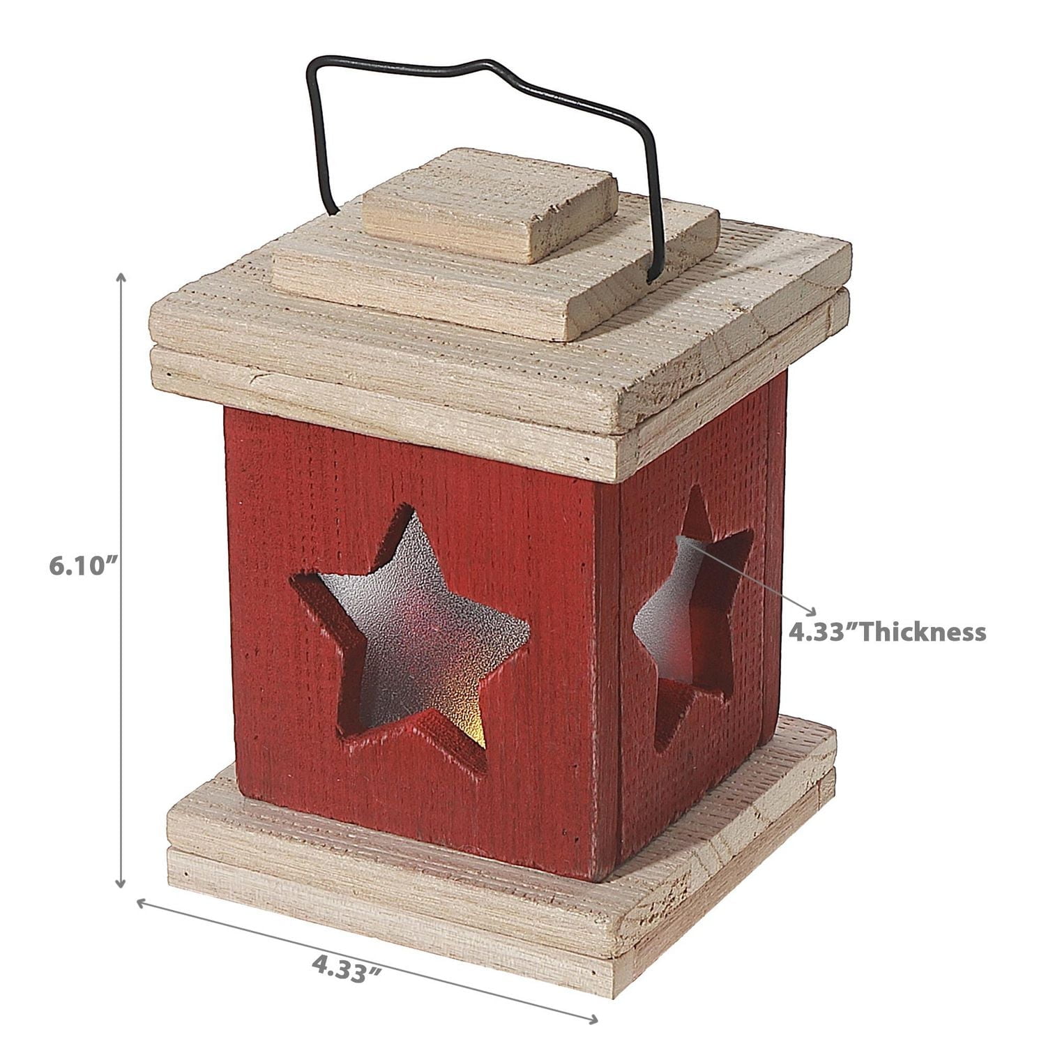 Led Wooden Lantern Star Red