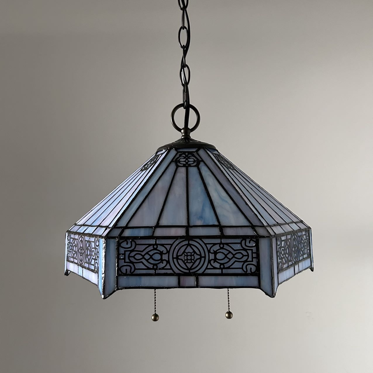 Tiffany Pendant Lights Fixture Pink Blue Stained Glass Hexagon LED Bulb Included for Dining Room 16"W*16"D*75"H