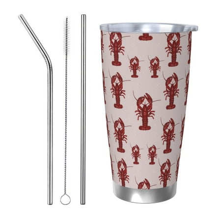

Uemuo Red Lobster With Claws Print Travel Coffee Mug 20oz Double-walled Car Cup Stainless Steel Insulated Tumbler Leak-proof Travel Cup Reusable Straw Car Cup-Straw Three-piece Set