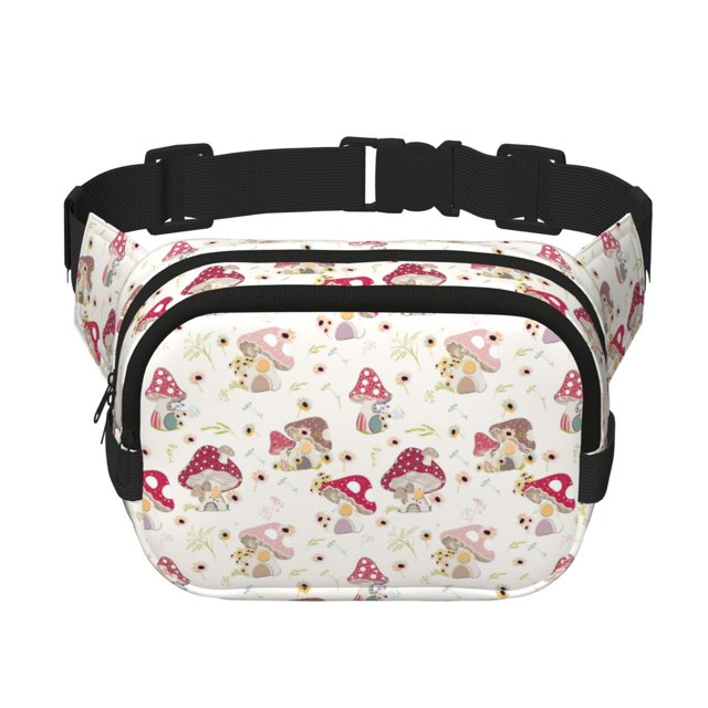 Fotbe Floral Mushroom Cangurera Cuadrada con Estampado de Doble Capa, Bolsa de Cintura Ajustable Mini para Hombres y Mujeres