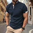 thumbnail image 2 of Birdeem Shirts for Men Mens Patchwork Fallow Button Round Neck Sports Short Sleeve Shirt, 2 of 12