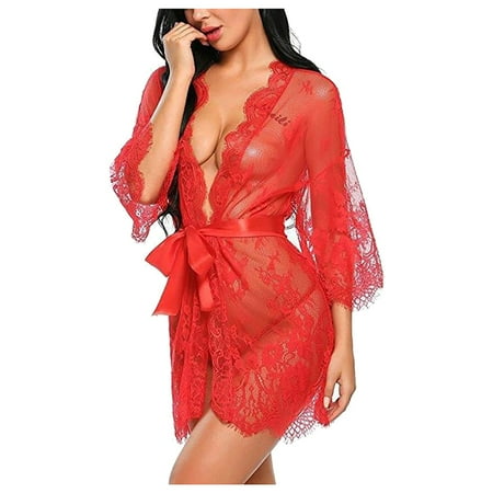 

Gubotare Lingerie For Women Women Lace Teddy Lingerie One Piece Strappy Bodysuit Naughty Red S