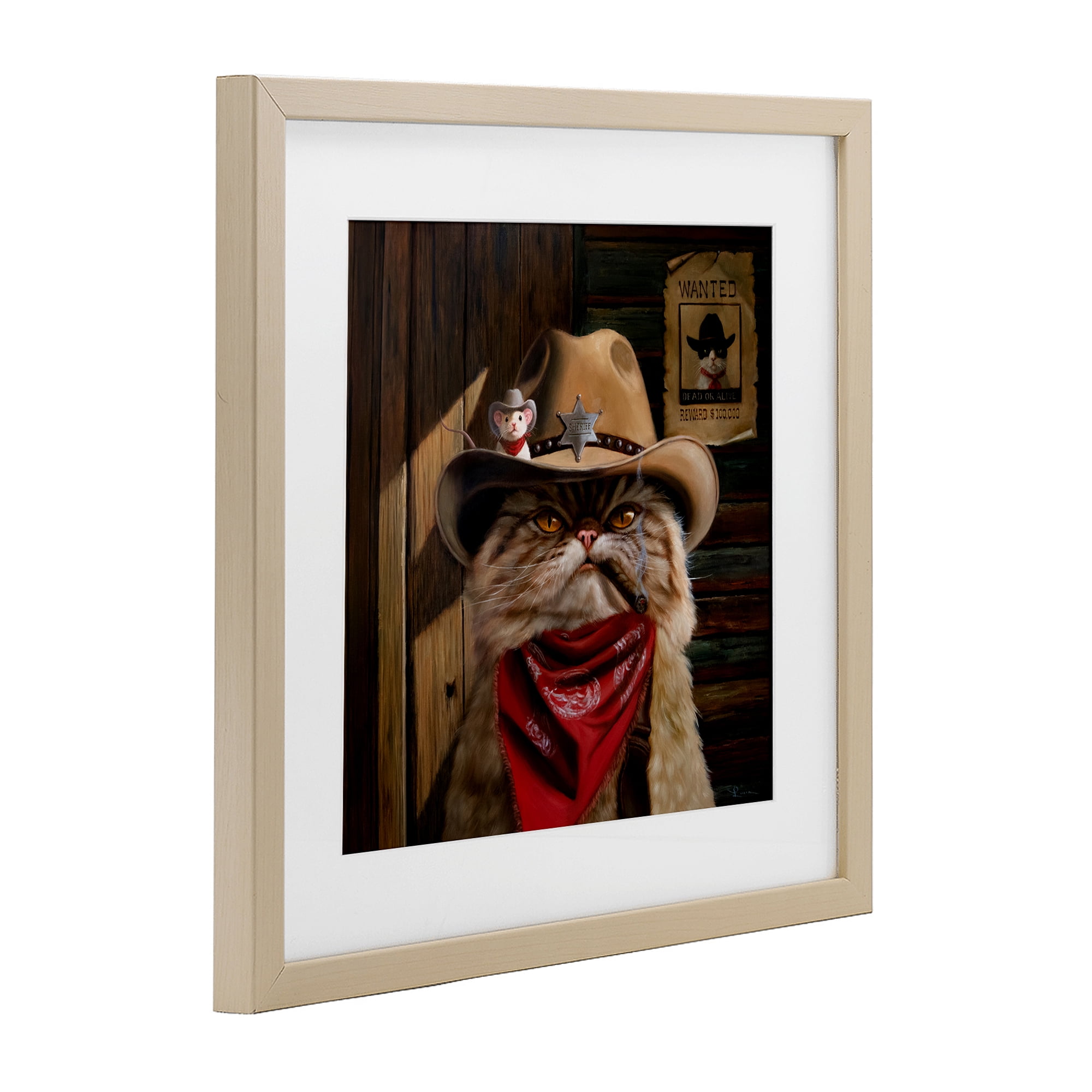 Deputy Purrkins Cat Sheriff Birch Framed Print Under Glass, design by Lucia Heffernan