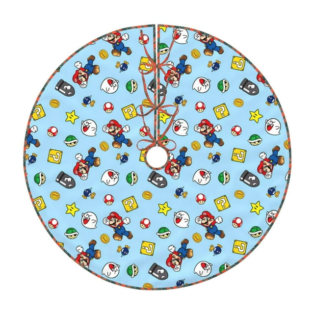 Yiaed Mario Pattern Christmas Tree Skirt Farmhouse Christmas Decorations Snowman Xmas Tree Skirt Tree Mat for Holiday Party Decor-30"