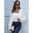 thumbnail image 6 of Cardigan Sweaters for Women Open Front Cropped Cardigan Sweater Long Sleeve Knit Bat Sweaters Shrug Top White S, 6 of 9
