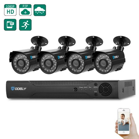 Weatherproof Infrared Bullet Camera FeelGlad Hodely 4-Channel 1080N H Indoor/Outdoor DVR Kit with 4pcs 720P 1/4 Color CMOS Camera - Surveillance Security Camera - 3.6mm Ordinary Infrared 24 Light Weatherproof Bullet ()