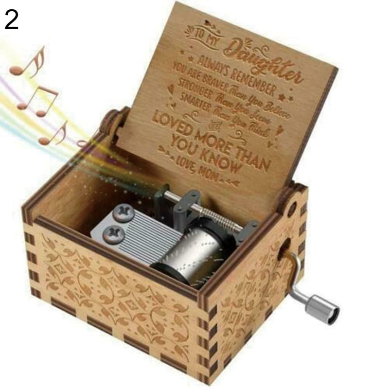 motuna Family Carved Wooden Hand Crank Music Box Birthday Musical Boxes & Figurines