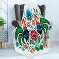 thumbnail image 4 of Polish Soft Flannel Fleece Throw Blanket, Floral Design with Cocks Traditional Folk Layout Streaks Prehistoric Pattern, Cozy Plush for Indoor and Outdoor Use, 50" x 70", Multicolor, by Ambesonne, 4 of 5