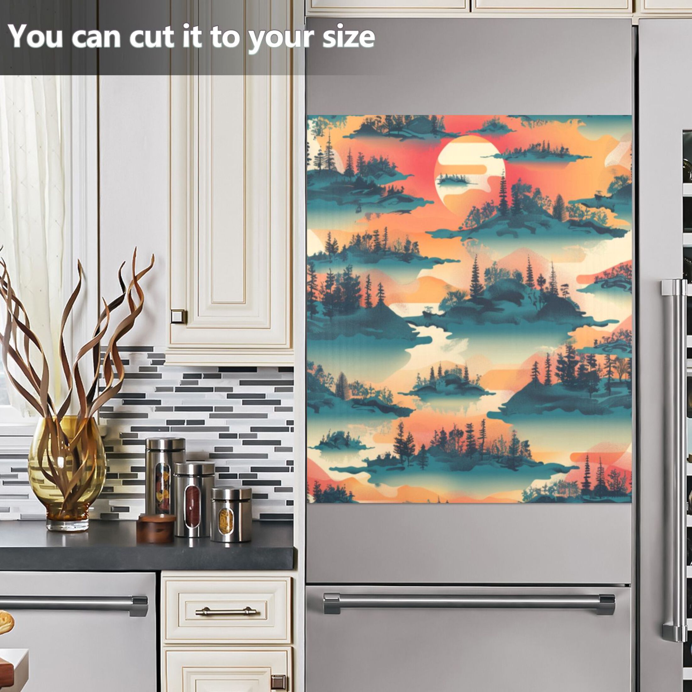 Dishwasher Magnetic Sticker 23x26 Inch Refrigerator Magnetic Sticker Washing Machine Magnetic Sticker Kitchen Panel Magnetic Sticker Home Decor Cartoon Sunsets and Trees