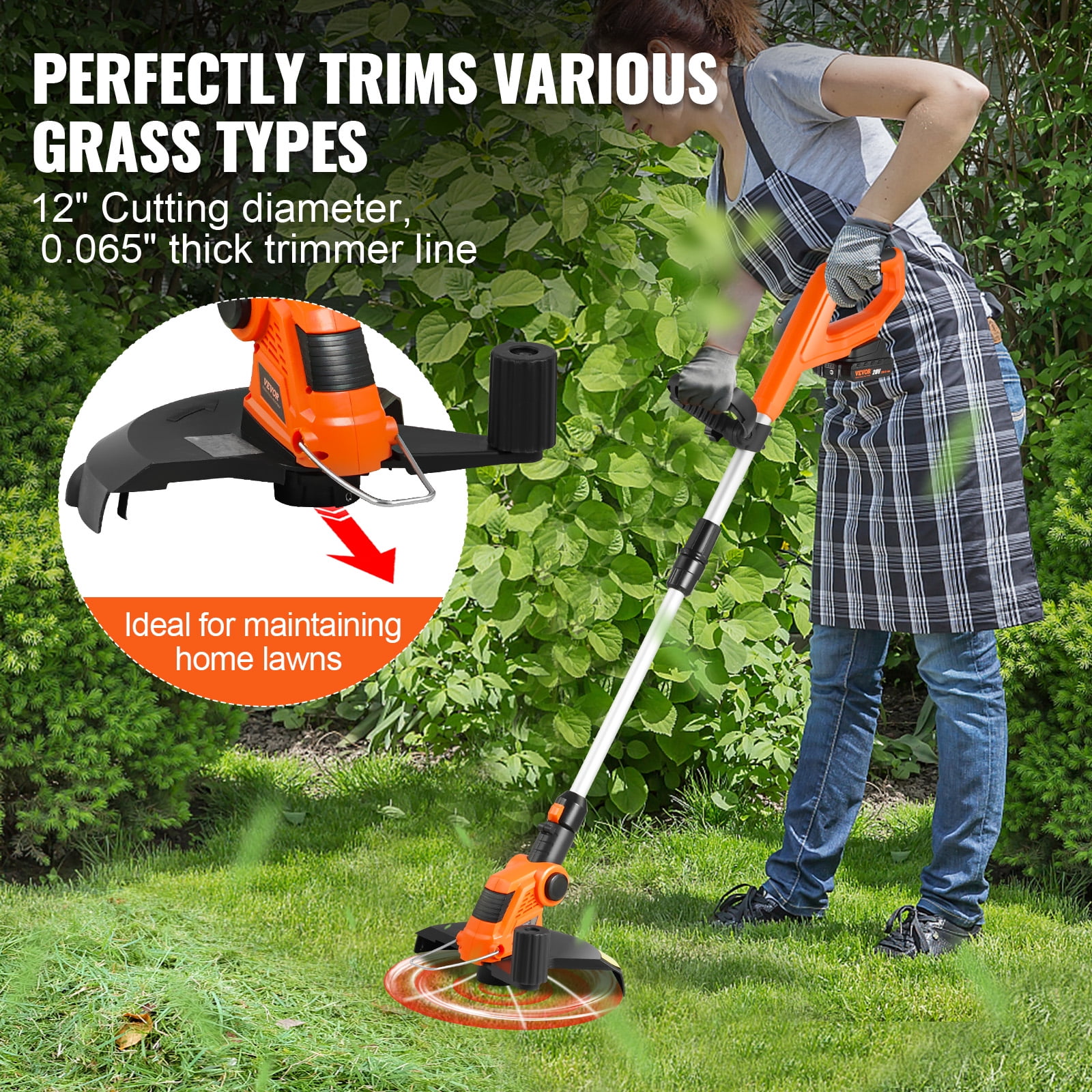 VEVOR Cordless String Trimmer 12 20 V Battery Powered Weed Eater With Auto Feed 3 Spools Battery and Charger Included Cordless Weed Wacker for Trimming and Edging Walmart