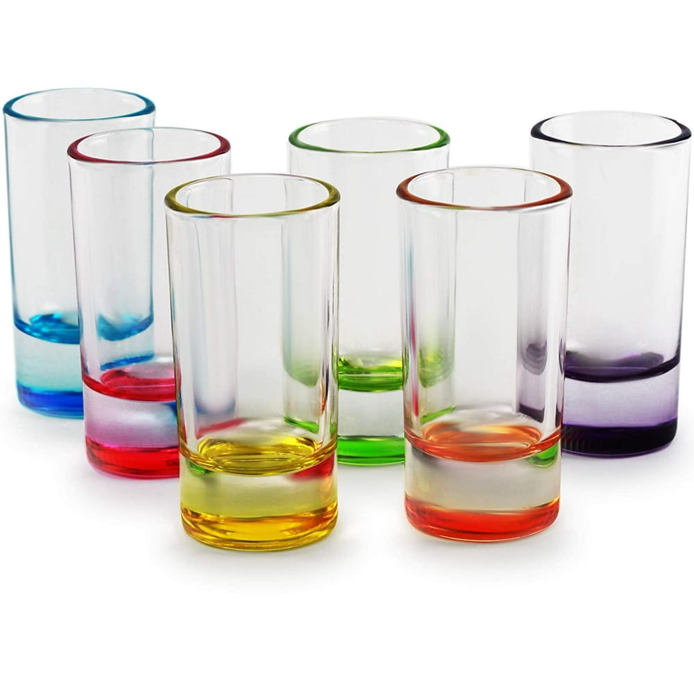 Circleware Paradise Shot Set Of 6 Assorted Color Bottoms Limited Edition Glass Drinking Cups