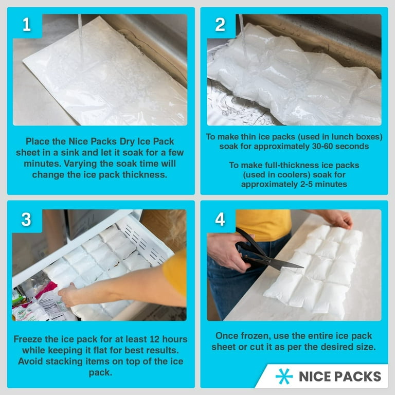 Nice Packs Dry Ice for Coolers – Lunch Box Ice Packs – Dry Ice for Shipping  Frozen Food – Ice Packs for Kids Lunch Bags – Reusable Ice Packs – Long  Lasting - Flexible 