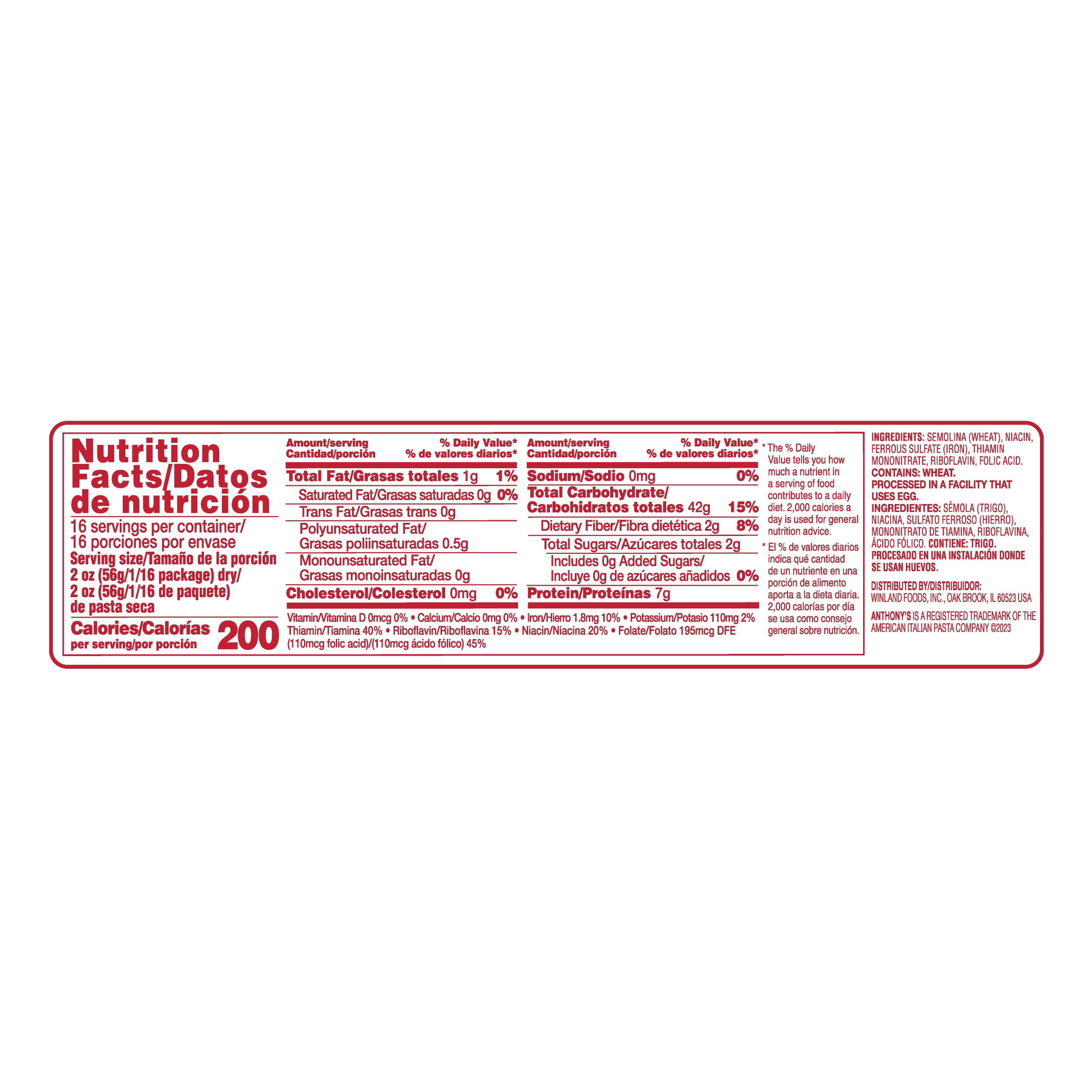 (4 pack) Anthony's Enriched Spaghetti Product, 32 oz