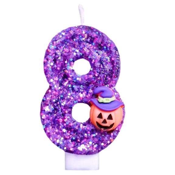 Halloween Number Candle, Birthday Cake Candle With Glitter Pumpkin Decor Cupcake Topper Candle For Halloween Birthday Party(Purple8-2.95")