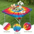 thumbnail image 4 of Colorful Rainbow Tie Dye Spiral Pattern Square Fitted Tablecloth with Elastic Edge,Square Table Cover,Washable Elastic Table Cover for Home Kitchen Party Decor 34"x34", 4 of 6