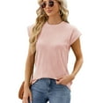 thumbnail image 2 of Womens Textured Short Sleeve Tops Crew Neck Knit Solid Color Loose Casual Basic T Shirts Summer Casual Fashion Blouses (Orange S), 2 of 6