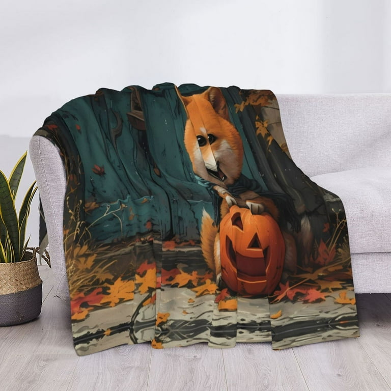 Halloween Blanket Halloween Corgi Pumpkin Fuzzy Comfy Warm Throw Blanket for Couch Halloween Bedding Plush Flannel Blanket Throws for Sofa Bed