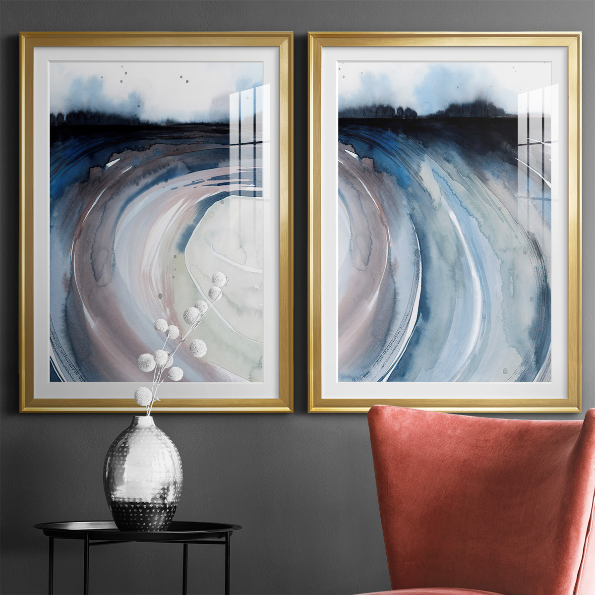 Wexford Home Geode Valley I Premium Framed Print, 22.5" x 30.5" - Ready to Hang, Gold (Set of 2)